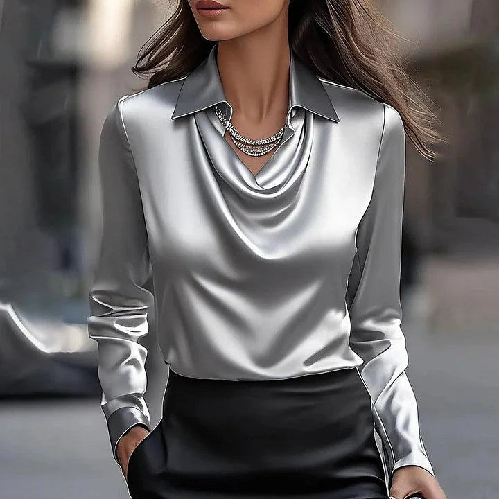 Joyce™ | Elegancka satynowa bluzka z dekoltem V